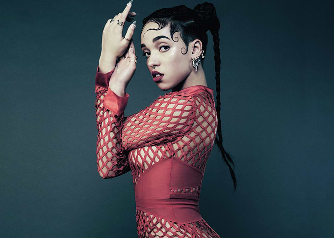 FKA Twigs in Red Fishnet Outfit