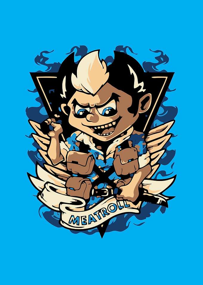 Cartoon character with wings and knives
