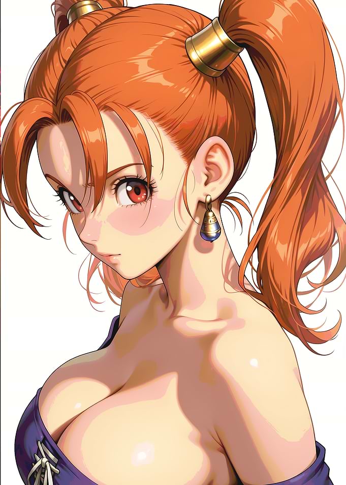 Anime Girl with Orange Hair and Blue Earrings