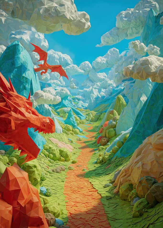 Low Poly Dragons in a Mountain Valley