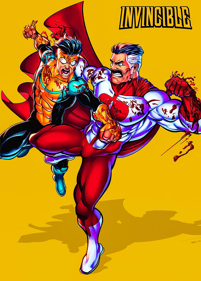 Invincible and Omni-Man Fighting
