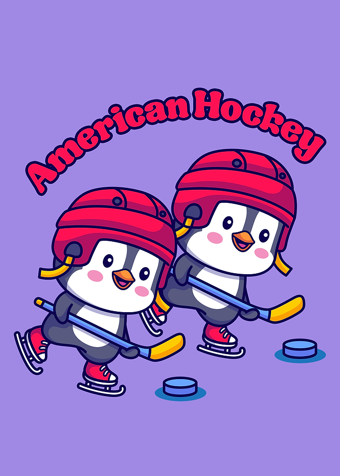 Cute Penguins Playing Hockey