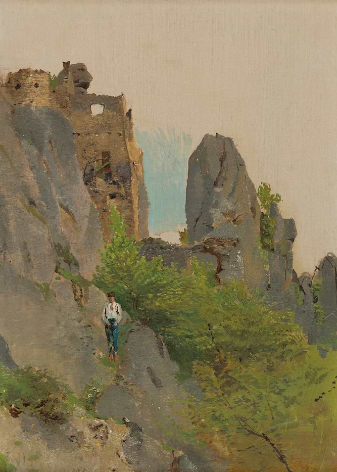 Man on a Rocky Mountain Path