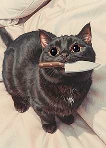 Black Cat Holding a Knife