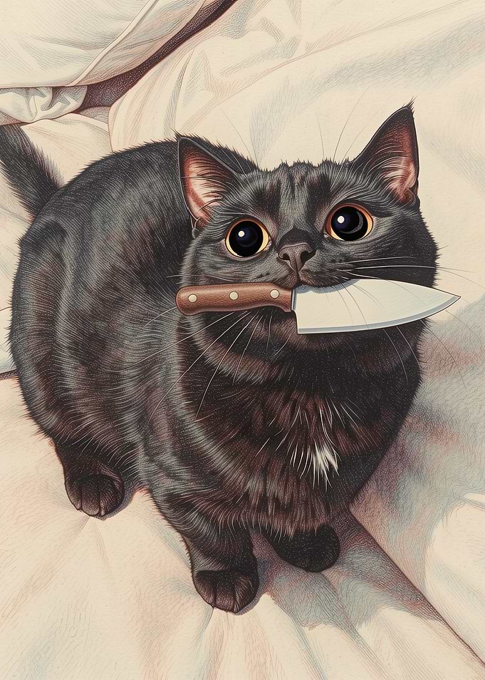 Black Cat Holding a Knife