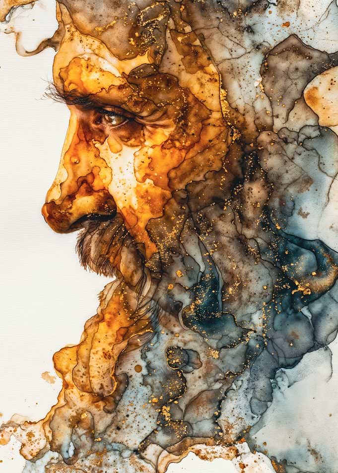 Golden Ink Flowing Wisdom Portrait