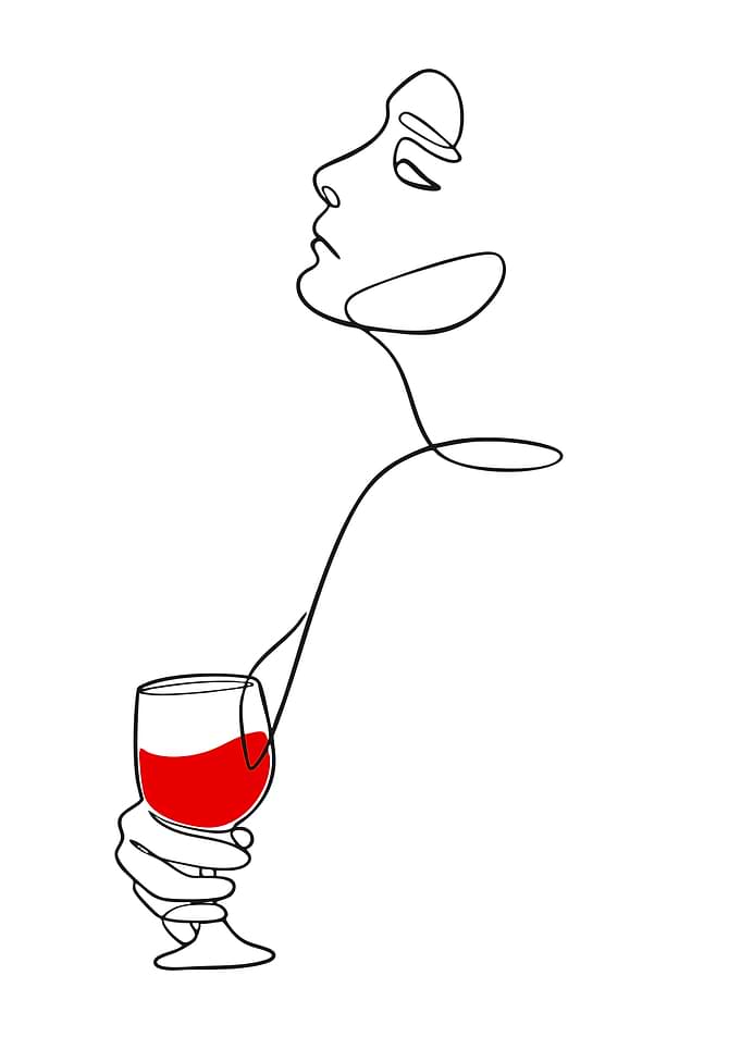 Woman with Wine Glass Line Art
