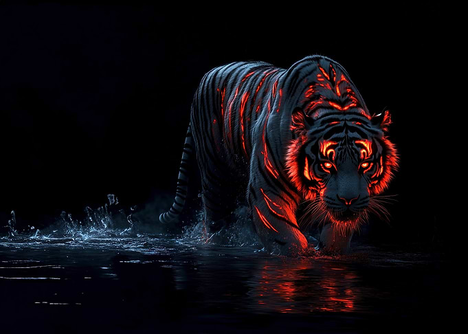Fiery Tiger Walking in Water