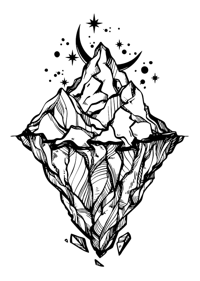 Iceberg with Mountains and Celestial Elements