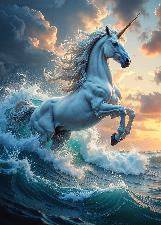 Unicorn Rearing in Ocean Waves