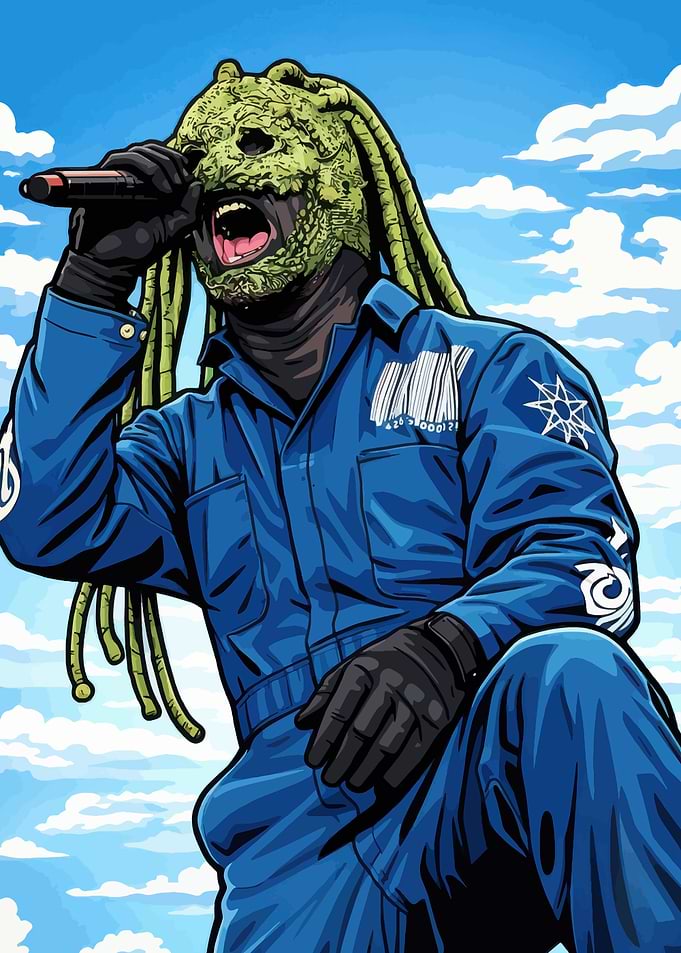 Slipknot Musician with Mask and Microphone
