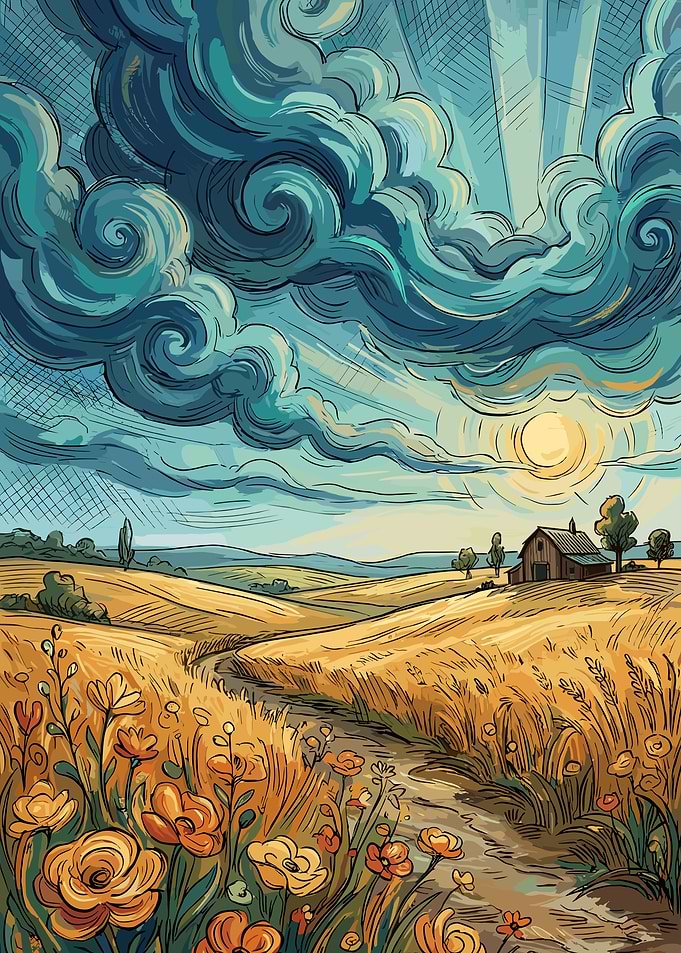 Farm Landscape with Stormy Sky