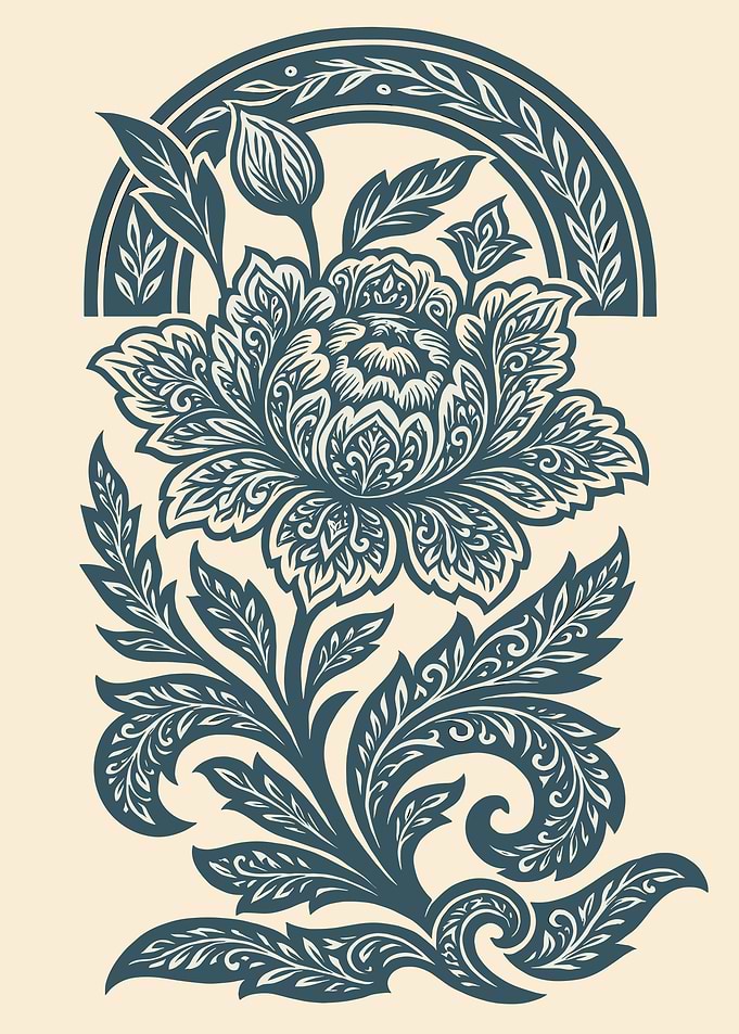 Ornate Floral Design with Arch