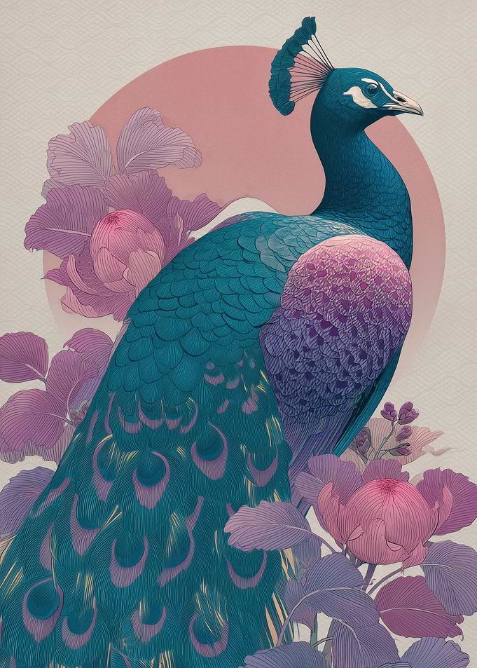 Peacock with Flowers