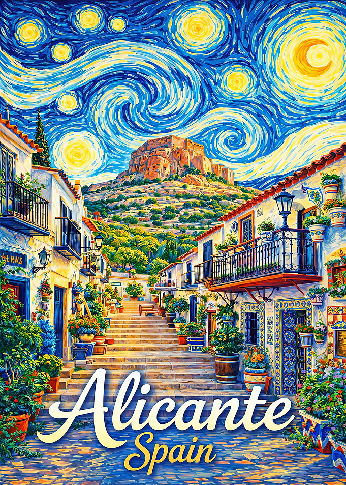 Alicante Spain Starry Night Painting