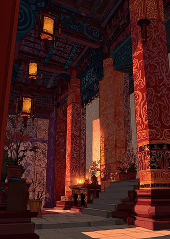 Ornate Asian Temple Interior