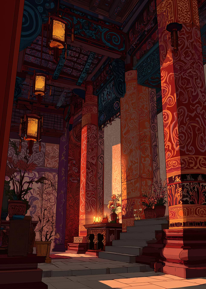 Ornate Asian Temple Interior