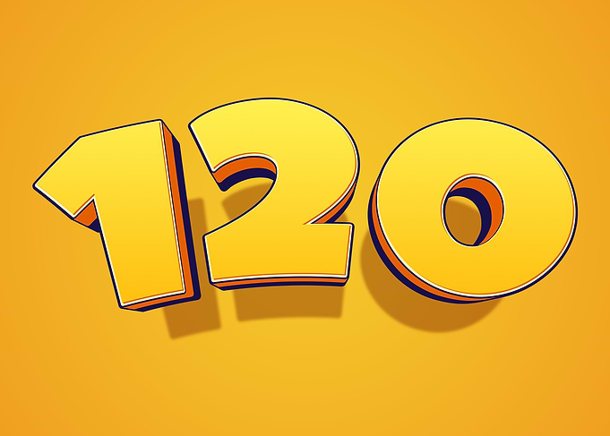 Number 120 in 3D Yellow Font