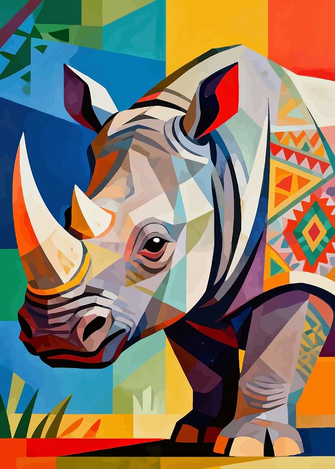 Geometric Rhinoceros with Tribal Patterns
