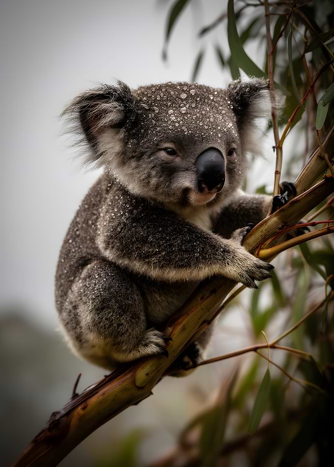 Koala with Water Droplets on Fur