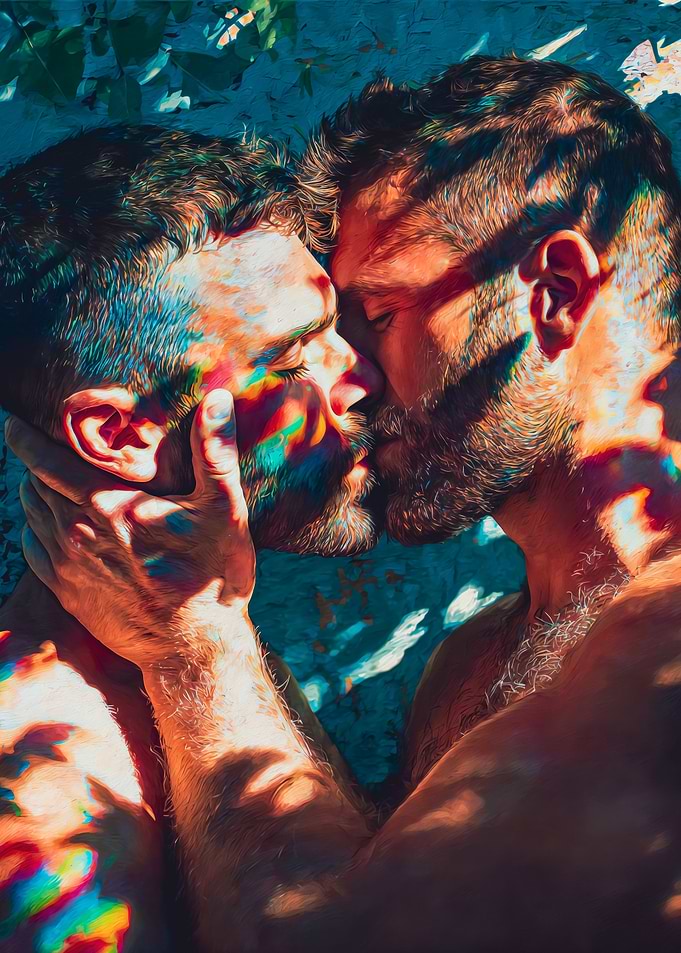 Passionate Embrace Vibrant Gay Painting