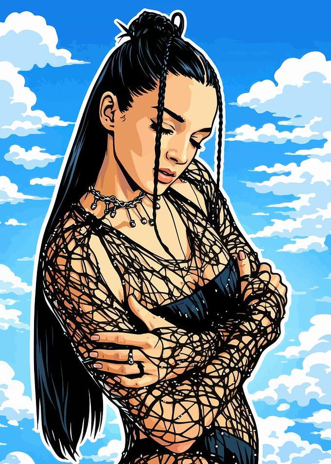 Woman in Fishnet Top Under Blue Sky