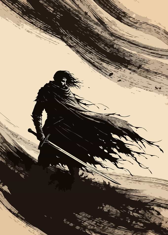 Dark Warrior with Sword Art