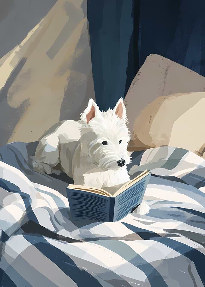Westie Dog Reading a Book
