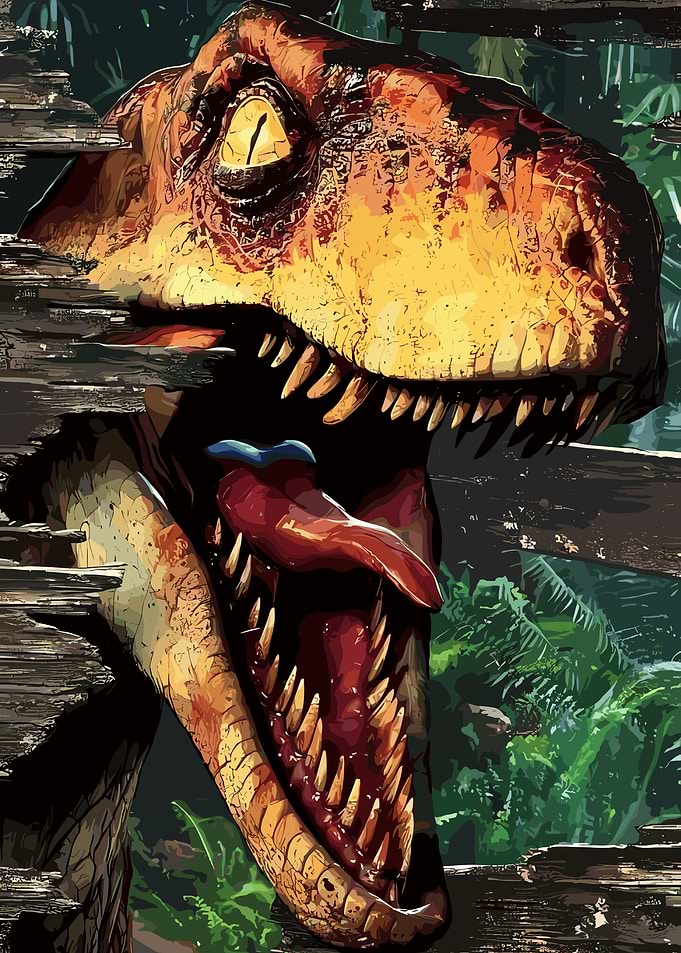 Raptor emerging from wooden fence