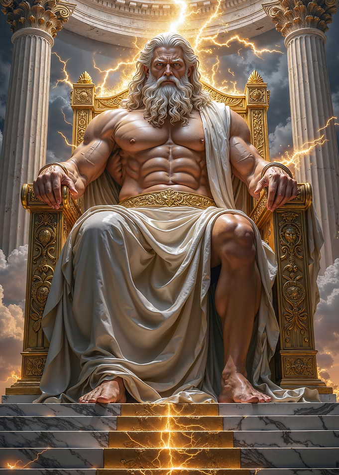 Zeus on his throne with lightning