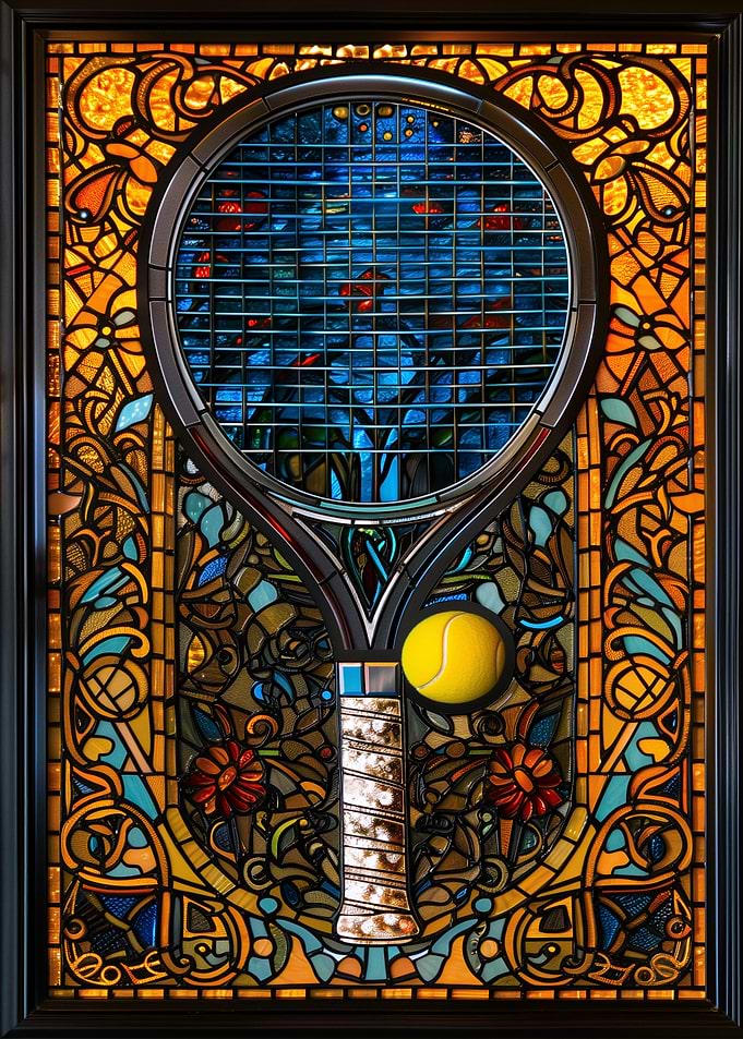 Stained Glass Tennis Racket and Ball