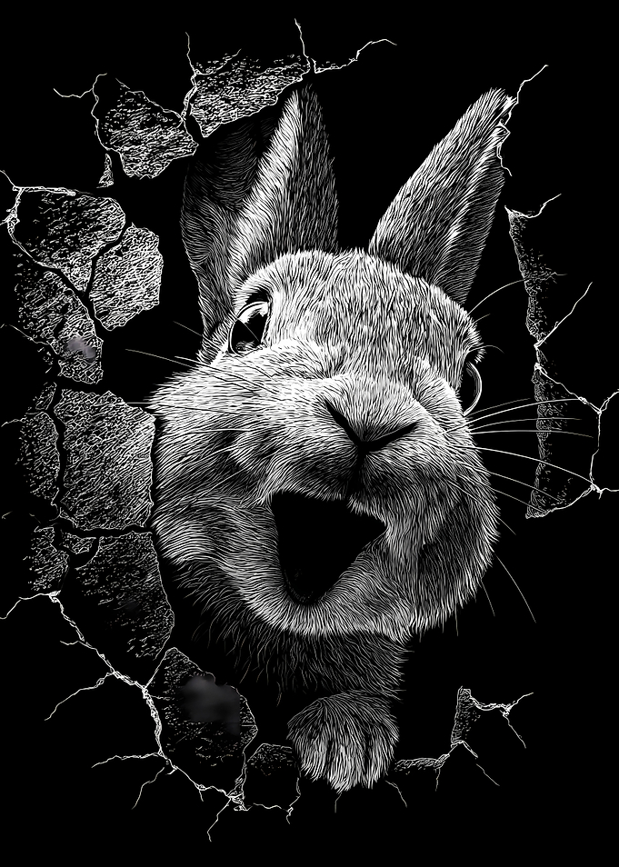 Surprised Rabbit Breaking Through Wall