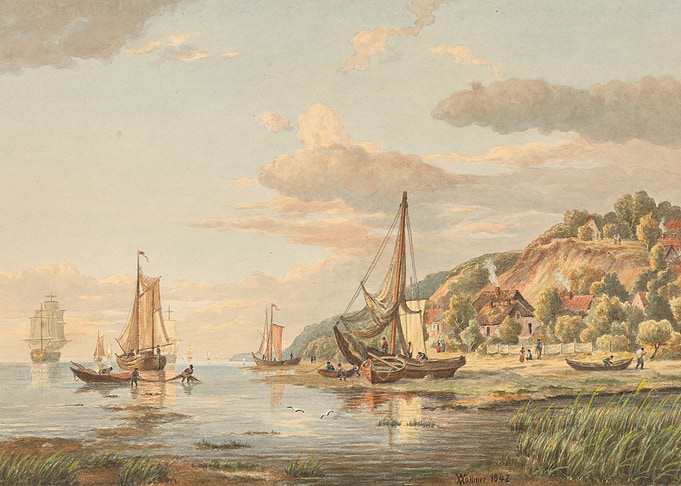 Coastal Village with Boats