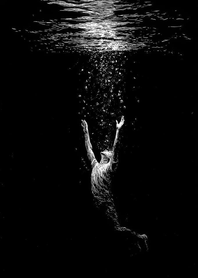 Person drowning reaching for light