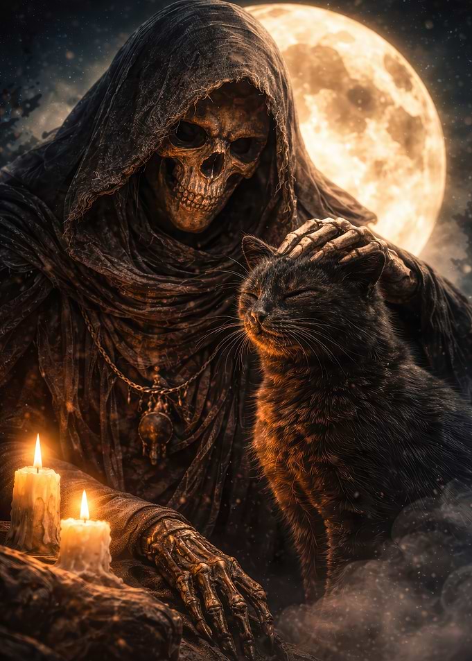 Grim Reaper with Cat and Moon