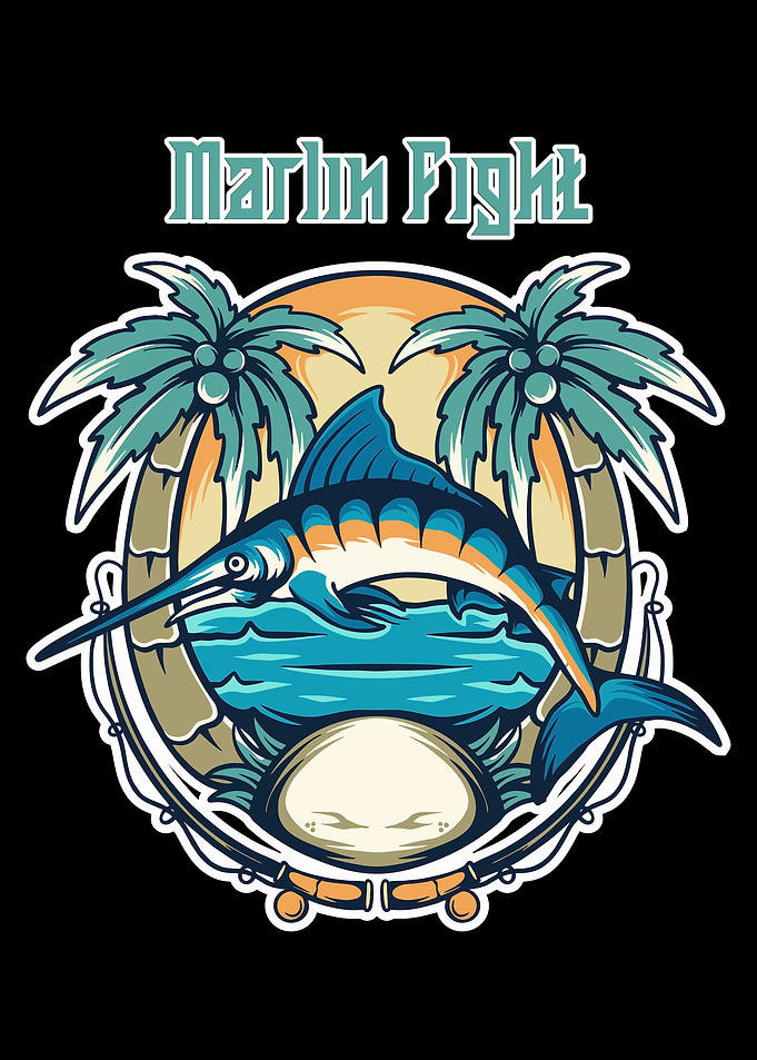 Marlin Fight Fishing Illustration