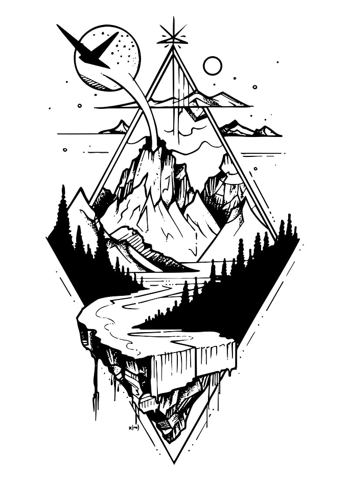 Geometric Landscape with Floating Island
