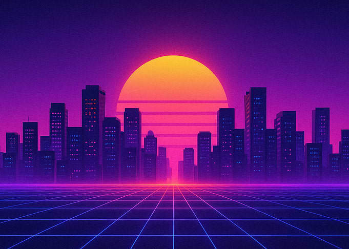 Retro Cityscape Sunset Grid