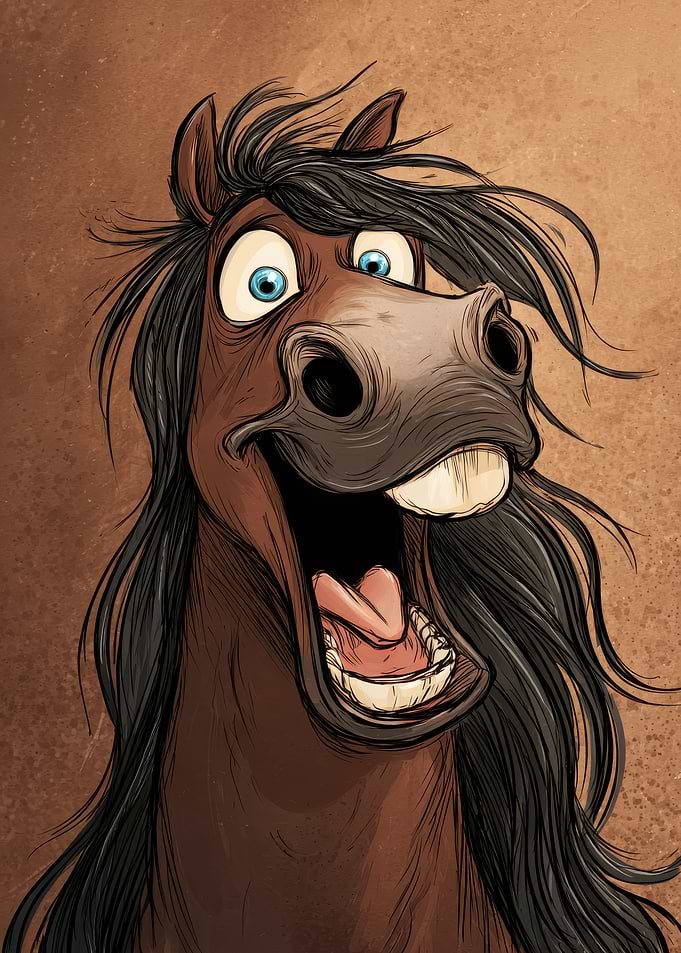 Funny cartoon horse with wide open mouth