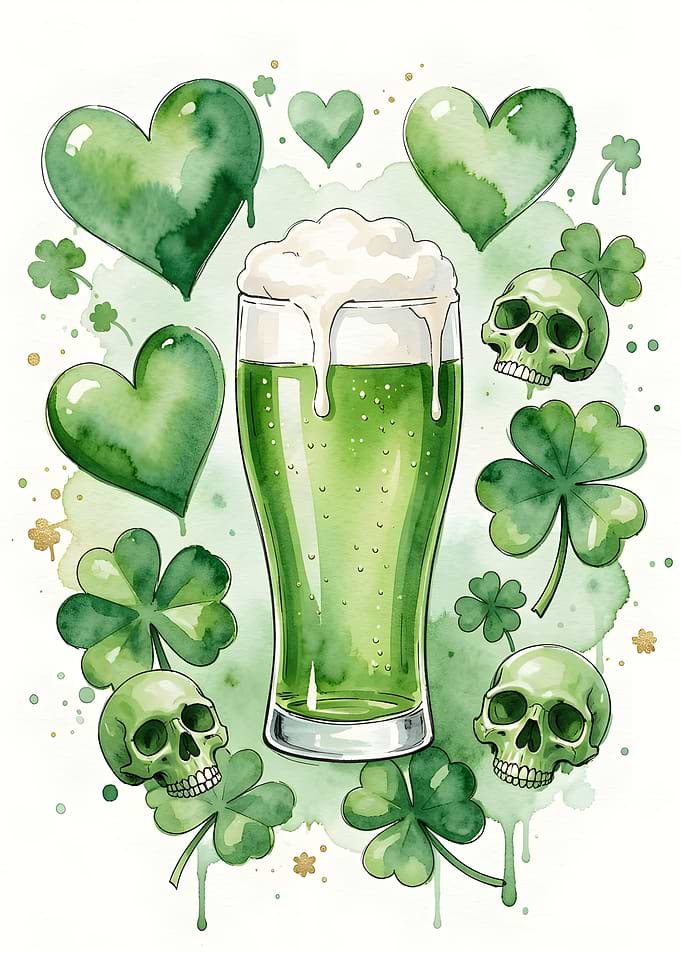St. Patrick's Day Green Beer and Skulls