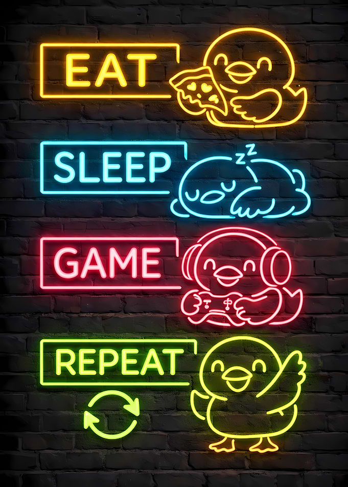 Eat Sleep Game Repeat Neon Signs