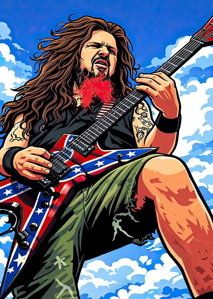 Heavy Metal Guitarist with Confederate Flag Guitar