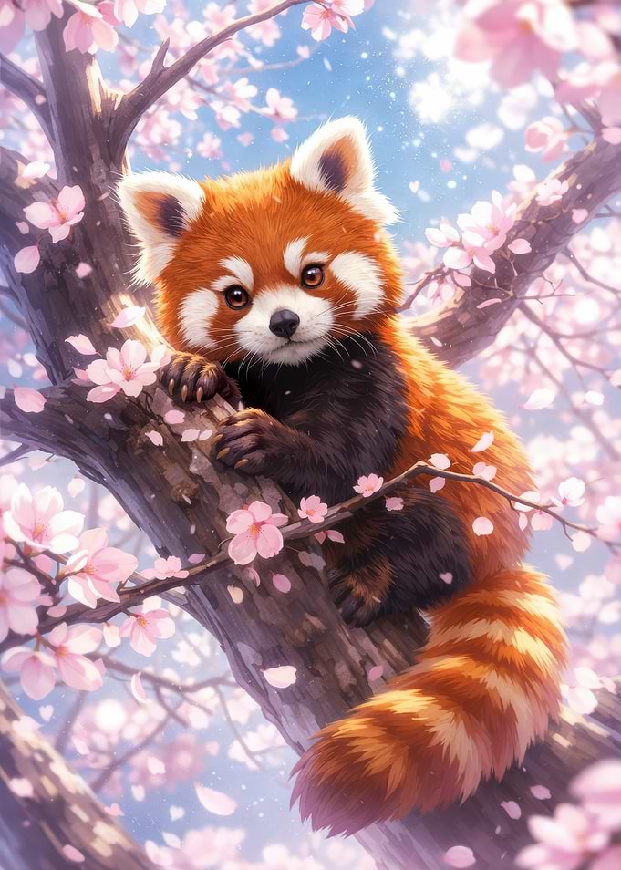 Red Panda in Cherry Blossoms