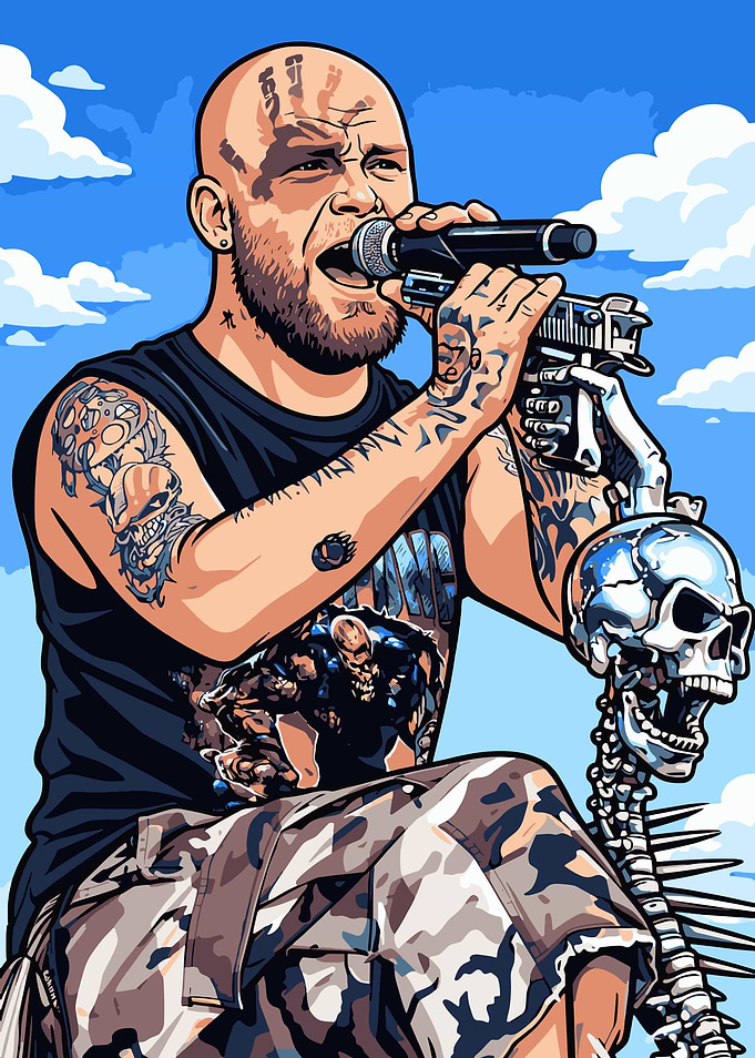 Heavy Metal Singer with Skull Microphone