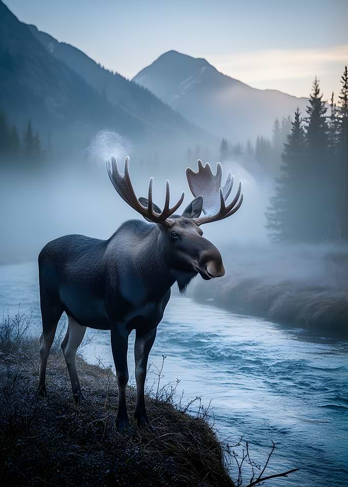Majestic Moose by a Misty River