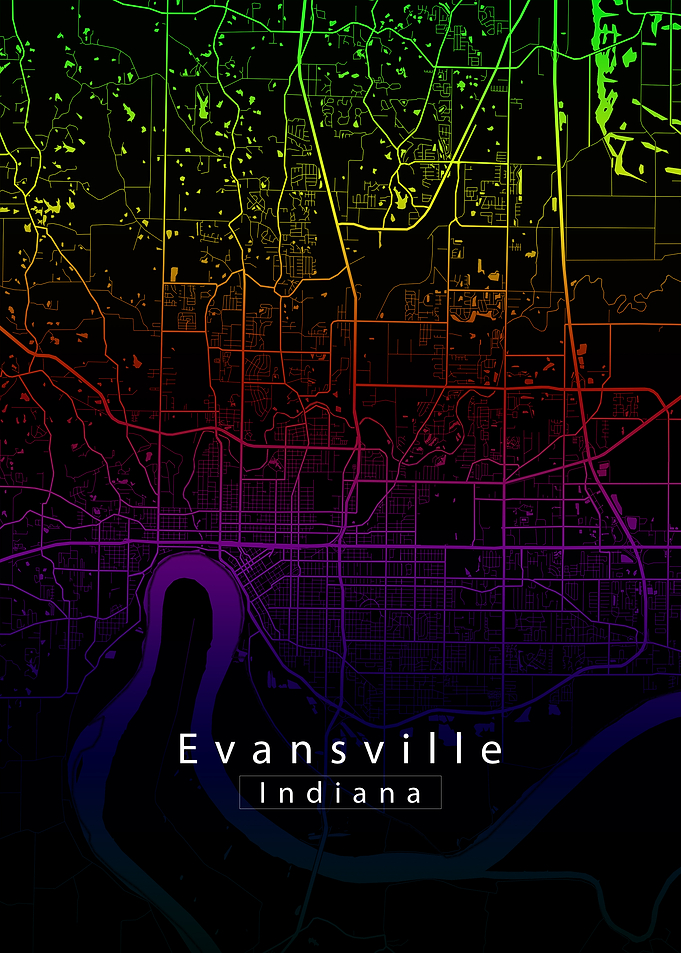 Evansville Indiana City Map rainbow