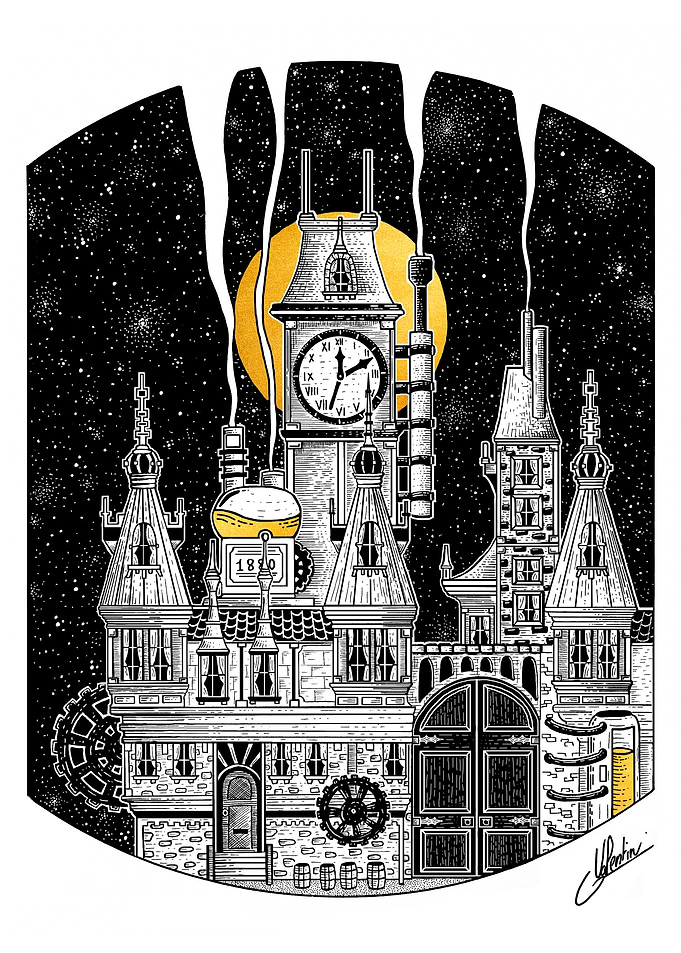 Steampunk clock tower Under a Starry Sky