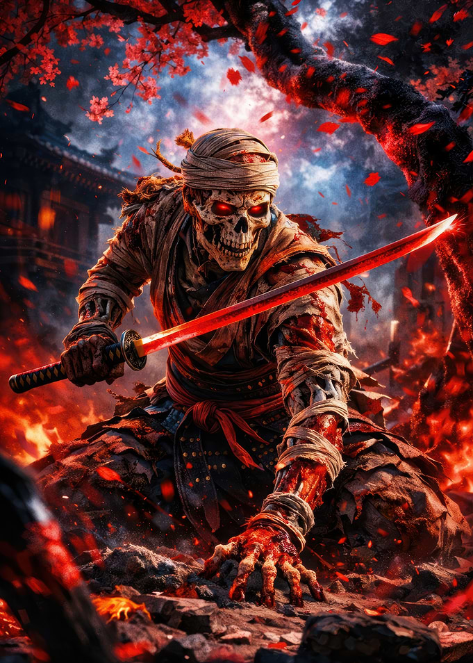 Undead Samurai Warrior with Glowing Sword