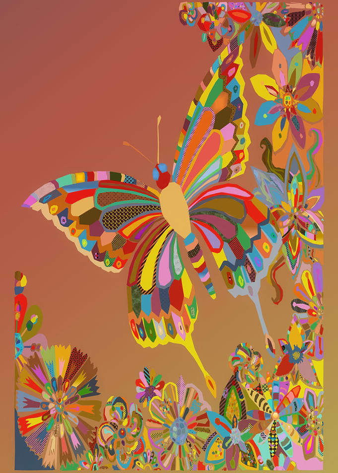 Colorful Butterfly and Flowers