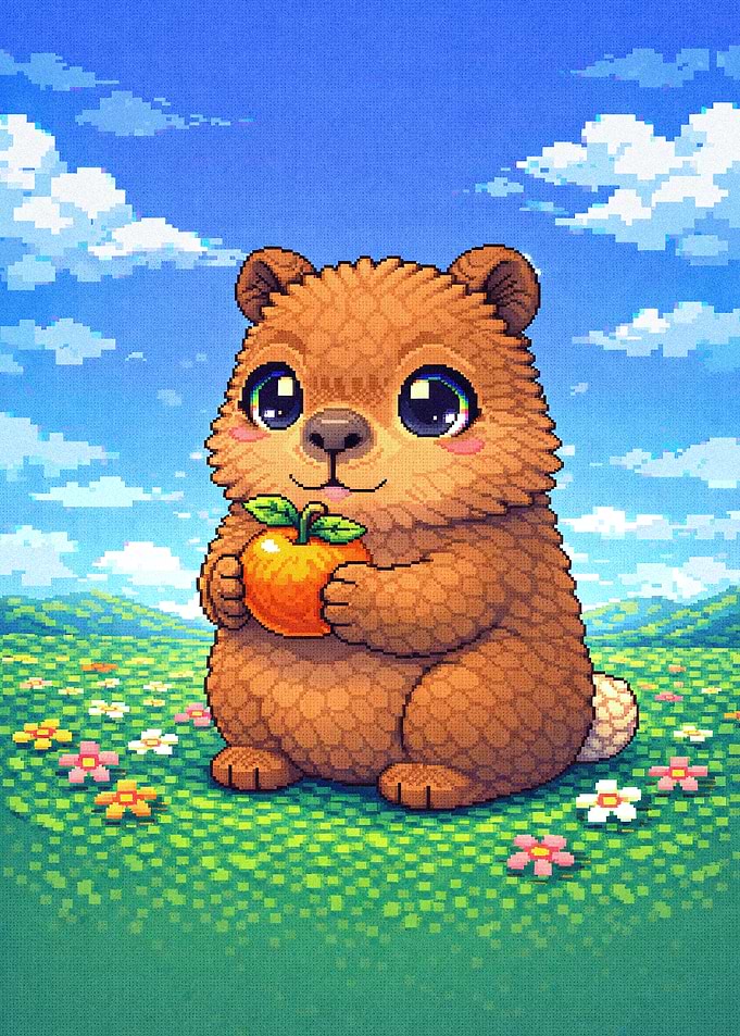 Cute Bear Holding an Apple